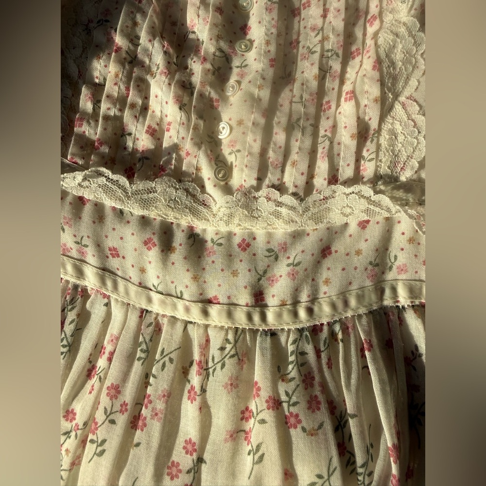 Vintage 1970s Gunne Sax Jessica McClintock Floral Strap Tie Maxi Dress, Size 7 - Picture 7 of 8